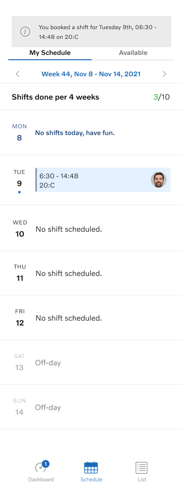Contextual feedback after booking — non-intrusive confirmation that does not interrupt the flow