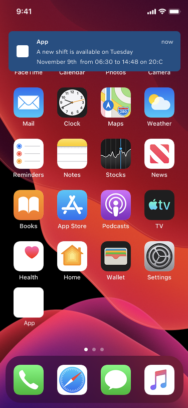 Push notification for available shift — system acting outside the app to reduce response time