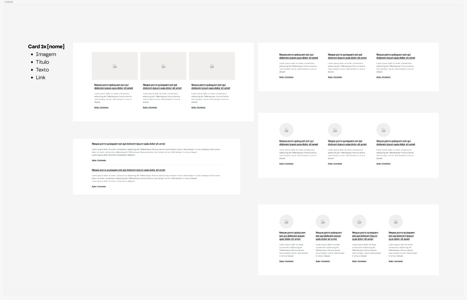 Block wireframes defining composition, hierarchy and content grouping per template, with semantic reading order